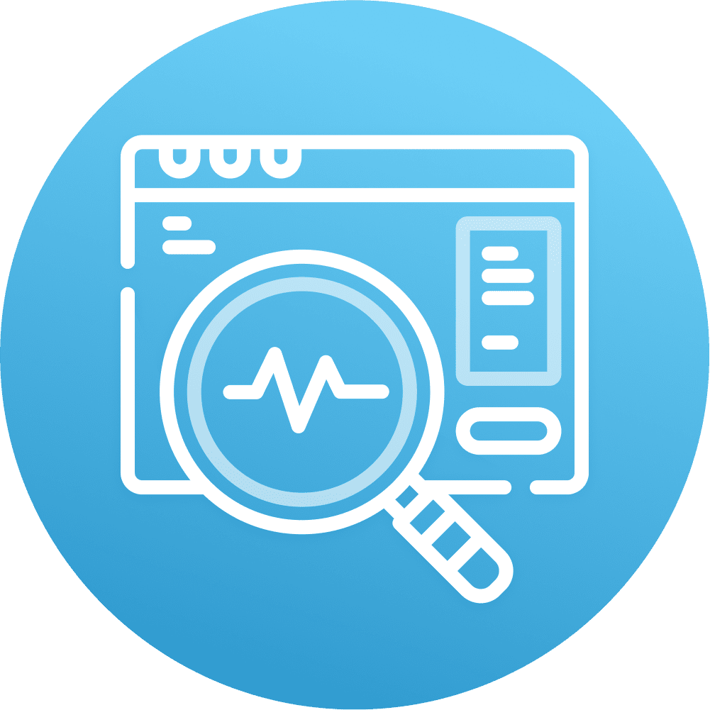 Icon of magnifying glass and wireframe